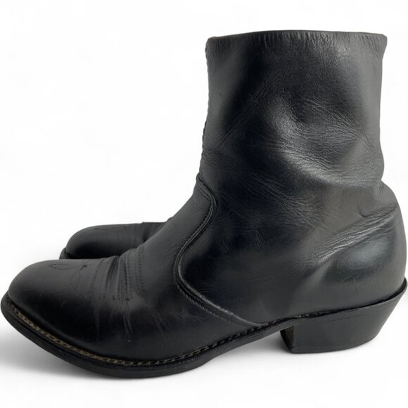 Double-H Black Leather Ankle Size Zip Western Biker Cowboy Boots Men's 10 D - Picture 6 of 11